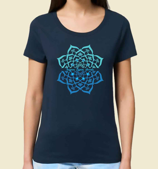 T-shirt mandala cotone bio - "Inspira Espira Sorridi" Blu