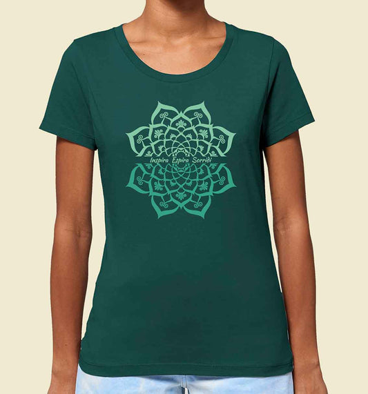 T-shirt mandala cotone bio - "Inspira Espira Sorridi" Verde