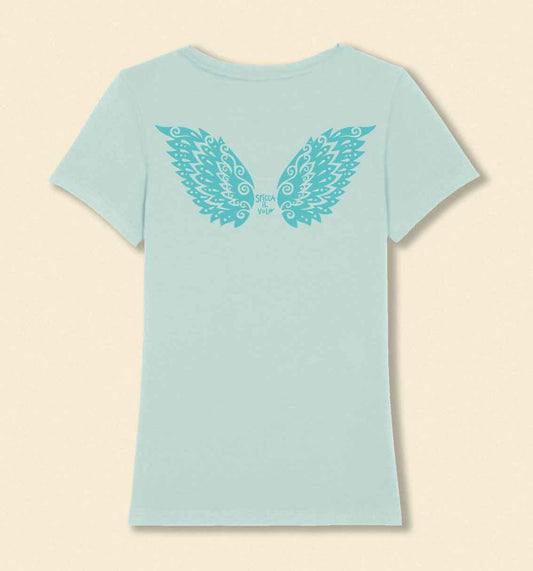 T-shirt mandala cotone bio - "Spicca il volo" Verde acqua