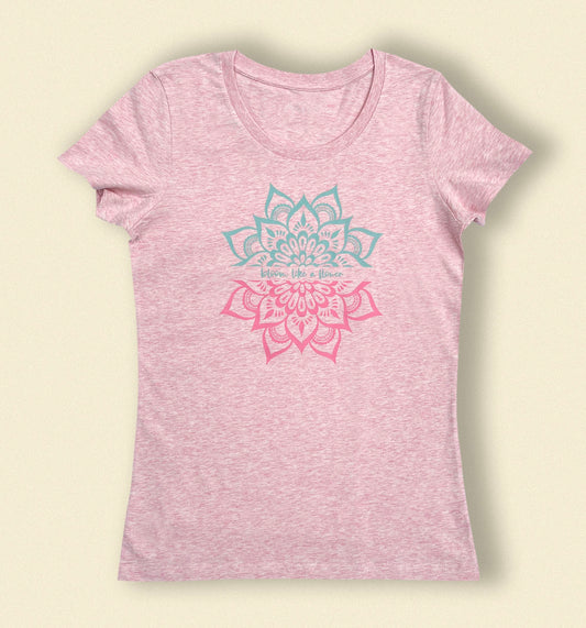 T-shirt mandala cotone bio - "Bloom like a flower" Rosa