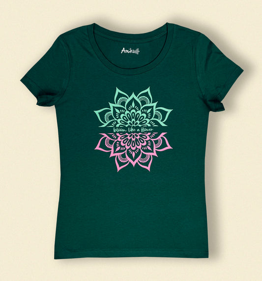 T-shirt mandala cotone bio - "Bloom like a flower" Verde