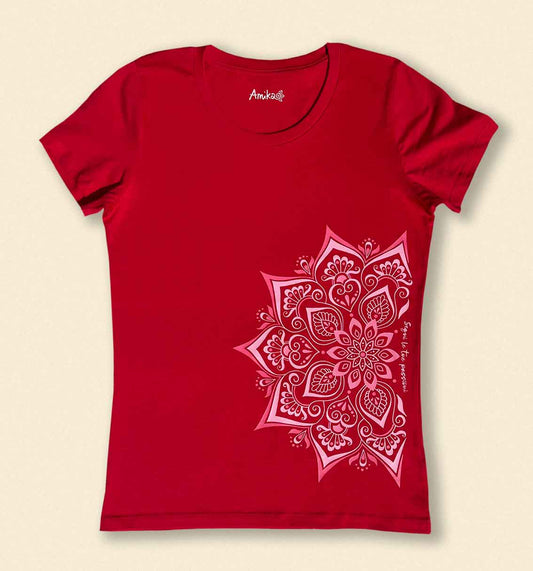 T-shirt mandala cotone bio - "Segui le tue passioni" Rosso